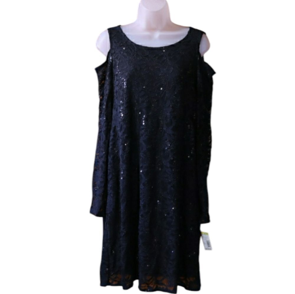 Tiana B. Y2K Sequin Cold Shoulder Cocktail Party Dress Long Sleeve NWT 10